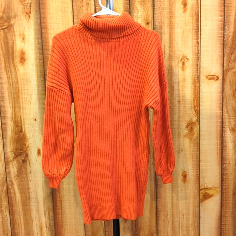 Burnt Orange Rust Long Sleeve Turtle Neck Sweater Dress Fall Autumn Thanksgiving